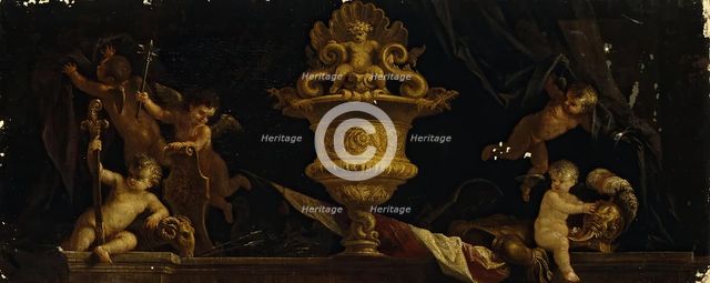 Decorative Panel ''Trophies and Cupids", 1650. Creator: Filippo Lauri.