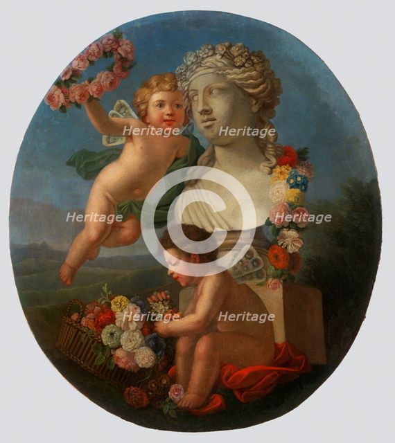 Decorative Panel with a Bust, Angels and Flowers, 1776. Creator: FR Monogrammist.