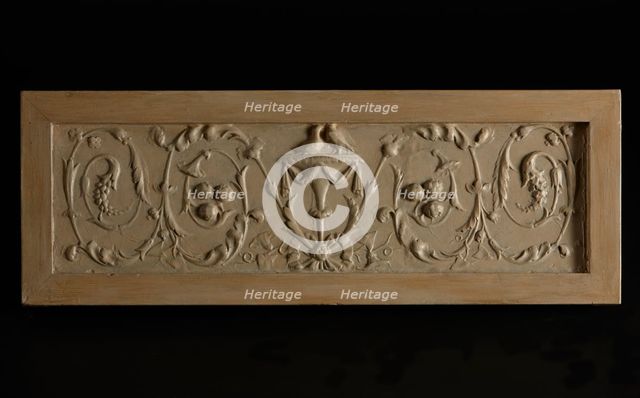 Decorative relief: Two doves on urn with scrolling vines at either side. Creator: Unknown.