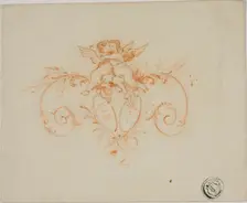 Decorative Scrolls with Two Amoretti, n.d. Creator: Unknown
