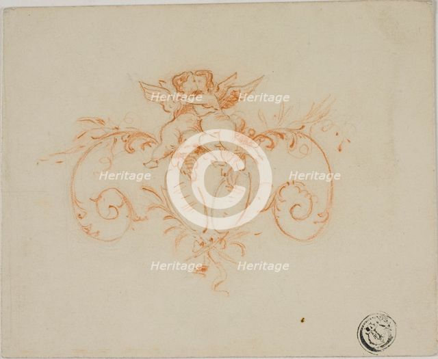 Decorative Scrolls with Two Amoretti, n.d. Creator: Unknown.
