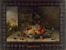 Decorative Still-Life Composition with a porcelain Bowl, Fruit and Insects, mid 17th century. Artist: Jan van Kessel