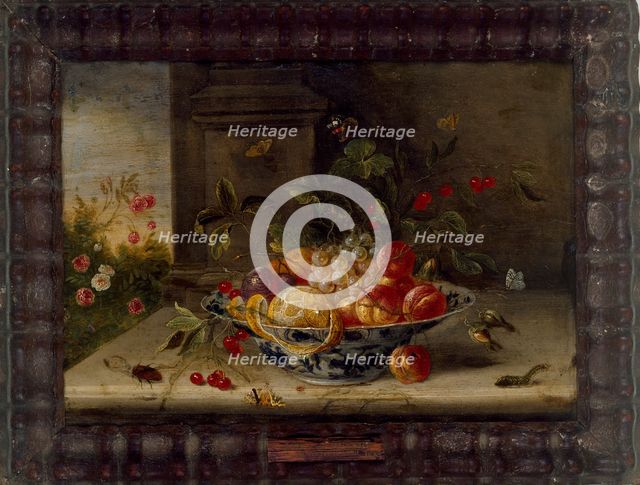 Decorative Still-Life Composition with a porcelain Bowl, Fruit and Insects, mid 17th century. Artist: Jan van Kessel.