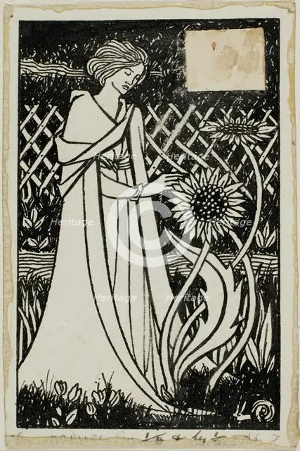 Decorative Study: Woman with Sunflowers, 1892/98. Creator: Aubrey Beardsley.