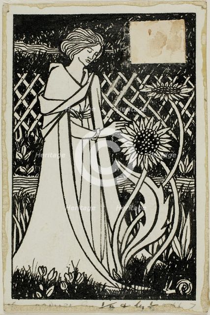 Decorative Study: Woman with Sunflowers, 1892/98. Creator: Aubrey Beardsley.
