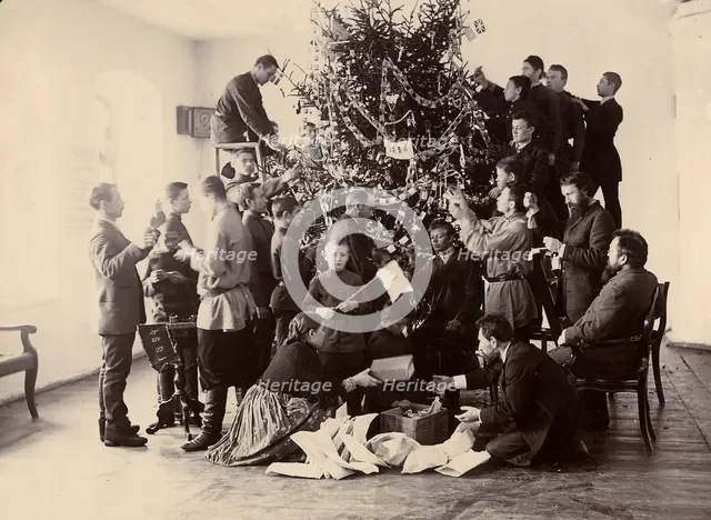 Decorating the Christmas tree at the Krasnoyarsk Teachers' Seminary, 1894. Creator: Lukhtanska.