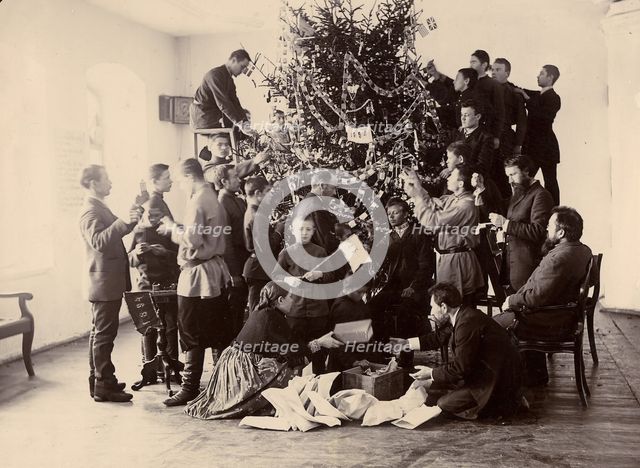 Decorating the Christmas tree at the Krasnoyarsk Teachers' Seminary, 1894. Creator: Lukhtanska.