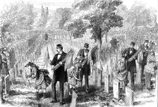 Decoration Day at Philadelphia: Orphans decorating their Fathers Graves in Glenwood Cemetery, 1876. Creator: Unknown