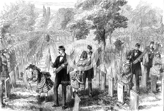 Decoration Day at Philadelphia: Orphans decorating their Fathers' Graves in Glenwood Cemetery, 1876. Creator: Unknown.