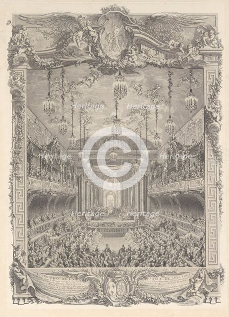 Decoration de la salle de spectacle construite a Versailles pour la representation de ..., ca. 1745. Creator: Charles Nicolas Cochin.