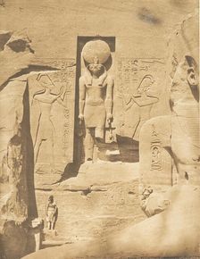 Décoration de l'entrée du grand Spéos d'Abousembil (Le Dieu Phré recevant les offran..., March 1850. Creator: Maxime du Camp