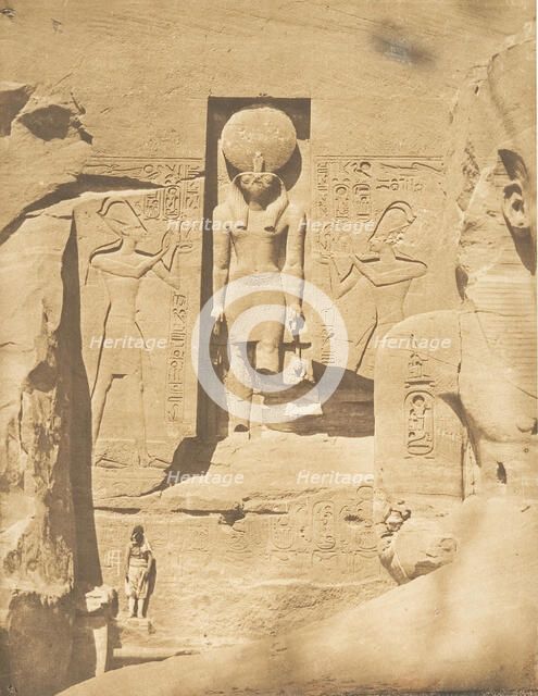 Décoration de l'entrée du grand Spéos d'Abousembil (Le Dieu Phré recevant les offran..., March 1850. Creator: Maxime du Camp.