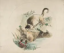 Decoration for a Plate: A Cat Hunting a Crab, 1850-1914. Creator: Felix Bracquemond