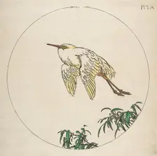 Decoration for a Plate: An Egret Flying Above Bamboo Branches, 1850-1914. Creator: Felix Bracquemond
