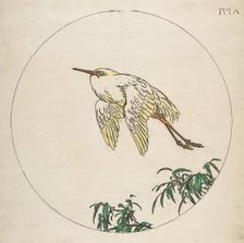 Decoration for a Plate: An Egret Flying Above Bamboo Branches, 1850-1914. Creator: Felix Bracquemond