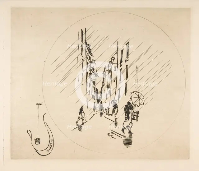 Decoration for a Plate: Rain, 1870. Creator: Felix Bracquemond.