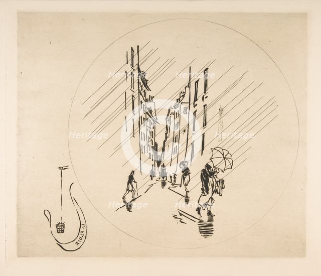 Decoration for a Plate: Rain, 1870. Creator: Felix Bracquemond.