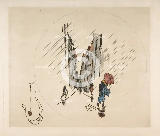 Decoration for a Plate: Rain, 1870. Creator: Felix Bracquemond.
