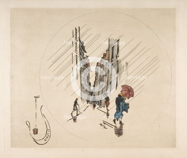 Decoration for a Plate: Rain, 1870. Creator: Felix Bracquemond.