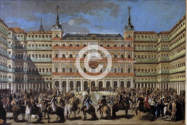 Decoration of the Plaza Mayor on the occasion of the entry into Madrid of Charles III,  1760. Detail Creator: Anonymous.