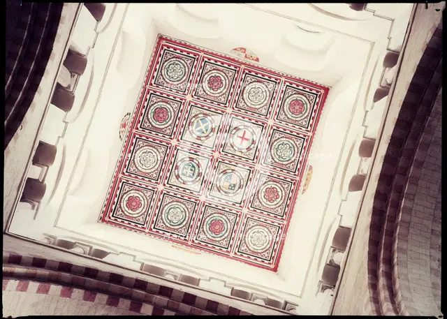 Decoration on the ceiling of the tower, St Albans Cathedral, Hertfordshire, 1958. Creator: Margaret F Harker.