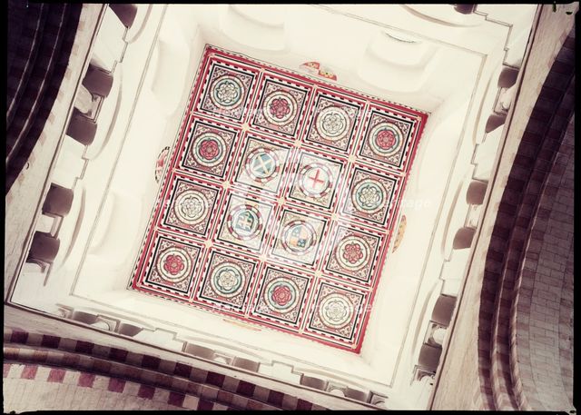 Decoration on the ceiling of the tower, St Albans Cathedral, Hertfordshire, 1958. Creator: Margaret F Harker.