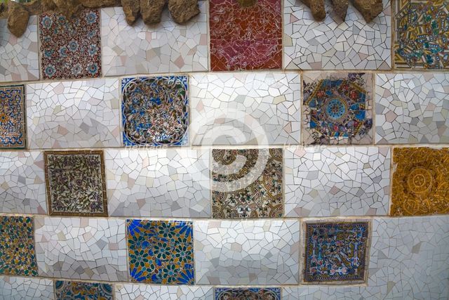 Decoration on the banister of a terrace in Park Guell, Barcelona, Spain, 2007. Creator: Samuel Magal.