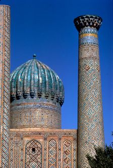 Decoration on tower and dome of Shir-Dar Madrasa, Samarkand. Uzbekistan, c20th century. Artist: CM Dixon