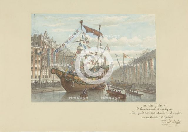 Decorations on the Herengracht for the April festivities, 1887, 1887. Creator: Johan Adolph Rust.