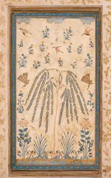 Découpé Flowers and Birds Around a Découpé Tree with Feathery Branches, Late 16th century. Creator: Unknown