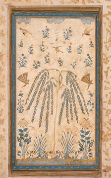 Découpé Flowers and Birds Around a Découpé Tree with Feathery Branches, Late 16th century. Creator: Unknown
