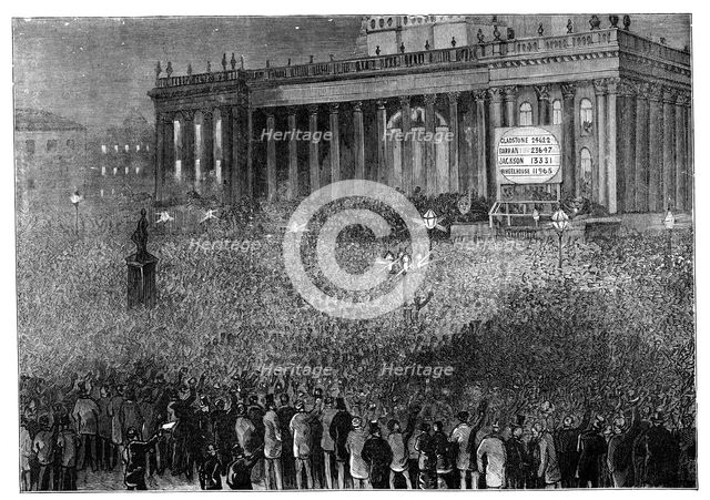 Declaring the result of the poll during the general election, Leeds, West Yorkshire, 1880. Artist: Unknown