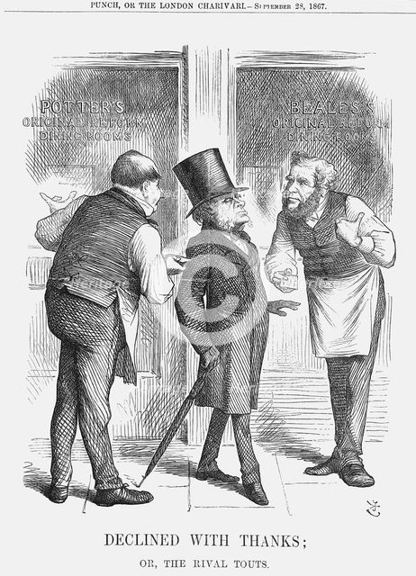 'Declined with Thanks; or The Rival Touts', 1867. Creator: John Tenniel.