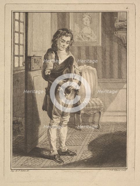 Décrotteur (Shoe Shiner), from Mes gens, ou Les commissionnaires ultramontains au servi..., 1766-70. Creator: Jean-Baptiste Tillard.