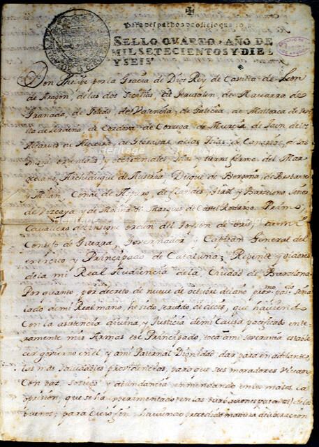 Decreto de Nueva Planta (Decree of New Plant), first page, special political-administrative regim…