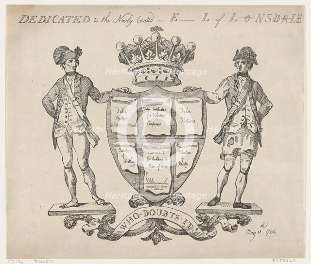 Dedicated to the Newly Created E-l of L-nsd-le, May 11, 1784., May 11, 1784. Creator: Thomas Rowlandson.