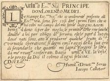 Dedication to Don Lorenzo de Medici, c. 1617. Creator: Jacques Callot