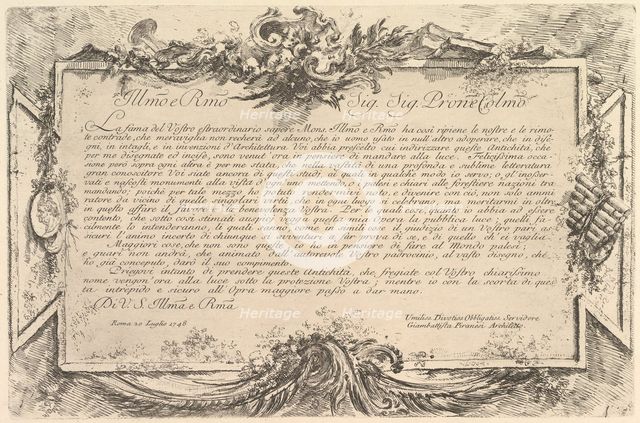 Dedication to Giovanni Bottari (Dédicace à Bottari), ca. 1748. Creator: Giovanni Battista Piranesi.