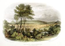 Dee Viaduct, Vale of Llangollen, on the Shrewsbury, Wales and Chester Railway c1848. Creator: Unknown