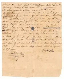 Deed of transfer of enslaved persons from the estate of Richard Rouzee, April 3, 1809. Creator: Unknown