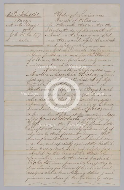 Deed of sale for an enslaved man named John, March 30, 1861. Creator: John French Coffey.