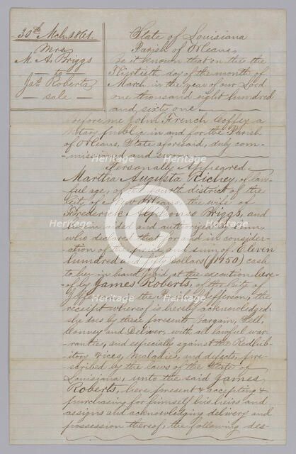 Deed of sale for an enslaved man named John, March 30, 1861. Creator: John French Coffey.