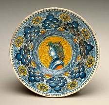 Deep bowl with "Persian palmette" ornament; in the center, a profile bust..., c. 1490/1500. Creator: Unknown