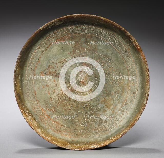 Deep Plate with Hawk and Foliage, 1100s. Creator: Unknown.