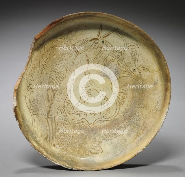 Deep Plate with Hawk, Rabbit, and Foliage, 1100s. Creator: Unknown.