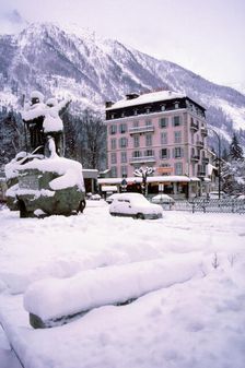 Deep snow in Alpine village