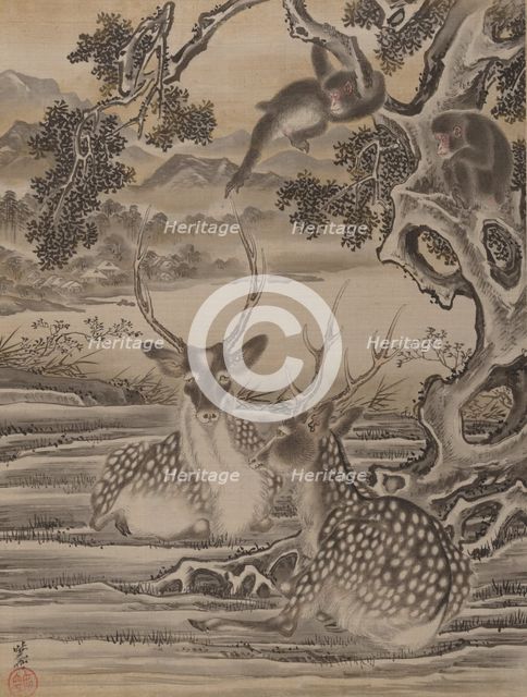 Deer and Monkeys, ca. 1887. Creator: Kawanabe Kyosai.