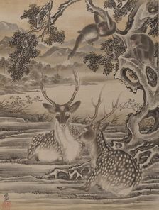 Deer and Monkeys, ca. 1887. Creator: Kawanabe Kyosai