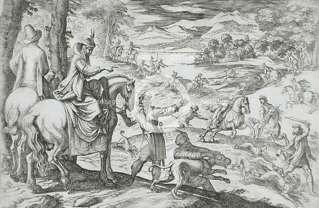 Deer and Wolf Hunt, 16th century. Creator: Antonio Tempesta.