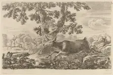 Deer Chased by a Dog to the Right. Creator: Stefano della Bella